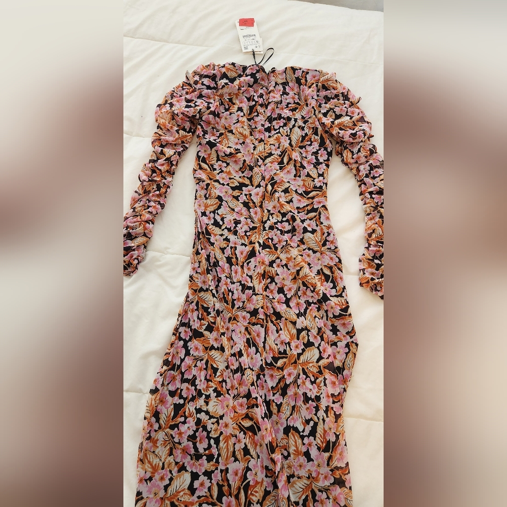 ZARA RUCHED MAXI DRESS SIZE S - Picture 3 of 15